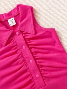 SHEIN Baby Girl Ruched Button Front Flare Leg Jumpsuit - Hot Pink - View 6