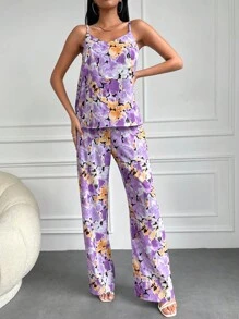 印花吊帶上衣&闊腿褲 - 彩色 - 查看 5