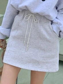 DAZY 腰部抽繩斜口袋半身裙 - 淺灰色 - 查看 3