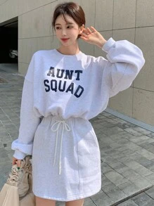 DAZY 腰部抽繩斜口袋半身裙 - 淺灰色 - 查看 6