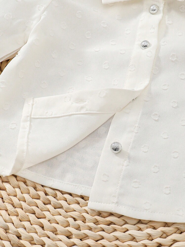 Camisa Para Bebé Niña Con Mangas Abullonadas, Con Botones Frontales Y Diseño De Puntos Suizos - Blanco - Añade 5