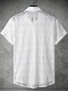 Manfinity RSRT Camisa de botones huecos para hombre con manga corta, blanca y lisa, ideal para vacaciones y de estilo bohemio - Blanco - Ver 3