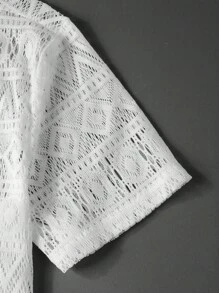 Manfinity RSRT Camisa de botones huecos para hombre con manga corta, blanca y lisa, ideal para vacaciones y de estilo bohemio - Blanco - Ver 4