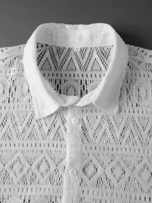 Manfinity RSRT Camisa de botones huecos para hombre con manga corta, blanca y lisa, ideal para vacaciones y de estilo bohemio - Blanco - Ver 5