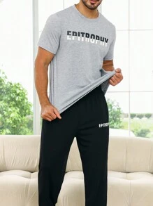 男士字母圖案睡衣套裝 - 彩色 - 查看 7