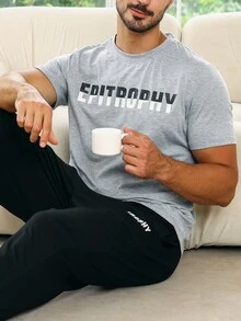 男士字母圖案睡衣套裝 - 彩色 - 查看 8