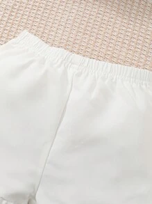 SHEIN Vintaside Kids Baby Girl Gingham Print Bow Front Peplum Cami Top & Ruffle Hem Shorts - Green - View 7