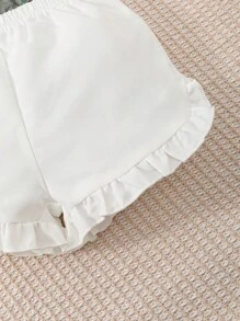 SHEIN Vintaside Kids Baby Girl Gingham Print Bow Front Peplum Cami Top & Ruffle Hem Shorts - Green - View 8