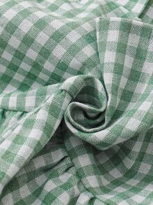 SHEIN Vintaside Kids Baby Girl Gingham Print Bow Front Peplum Cami Top & Ruffle Hem Shorts - Green - View 9