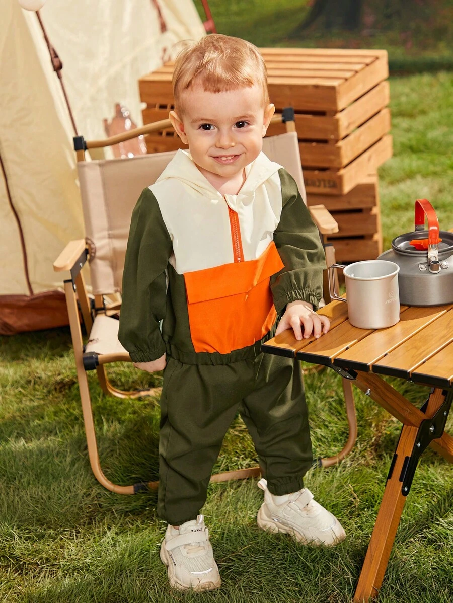 Baby Boy Colorblock Half Zip Hooded Jacket & Pants - Multicolor - View 1