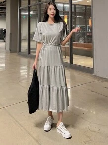 DAZY Solid Ruffle Hem Dress - Grey - View 4