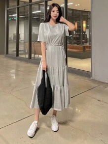 DAZY Solid Ruffle Hem Dress - Grey - View 6