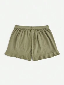 SHEIN VCAY Omgiven Krås Hem Enkel Enkel Plus Storlek Shorts - Armé Grön - Visa 2