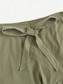 SHEIN VCAY Omgiven Krås Hem Enkel Enkel Plus Storlek Shorts - Armé Grön - Visa 5