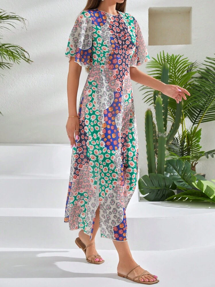 Robe Imprimé Floral Fendu - Multicolore - Voir 4