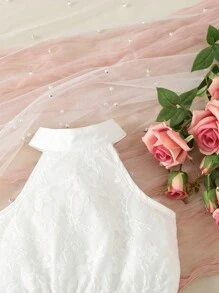 Baby Contrast Lace Halter Top & Bow Front Skirt - Red and White - View 7