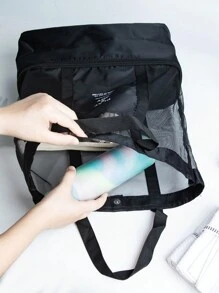 1入組字母圖案午餐袋現代滌綸雙層午餐袋、辦公室、學校 - 黑色 - 查看 3