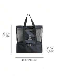 1入組字母圖案午餐袋現代滌綸雙層午餐袋、辦公室、學校 - 黑色 - 查看 7