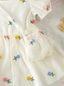 Đồ dự tiệc cho bé gái Tương phản Mesh Thêu Hoa - Màu be - Xem 3