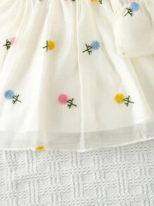 Đồ dự tiệc cho bé gái Tương phản Mesh Thêu Hoa - Màu be - Xem 4