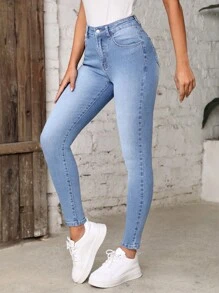 High Waist Skinny Jeans - Light Wash - View 3