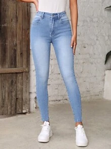 High Waist Skinny Jeans - Light Wash - View 4
