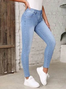 High Waist Skinny Jeans - Light Wash - View 6