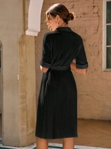 SHEIN LUNE Đầm Nút phía trước màu trơn Giải trí - màu đen - Xem 2