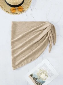 Swim SXY Summer Beach Solid Knot Side Cover Up Skirt - Apricot - View 3