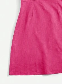 SHEIN VCAY Square Neck Puff Sleeve Dress - Hot Pink - View 5