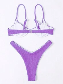 SHEIN Swim Summer Beach Solid Underwire Bikini Set - Purple - View 4