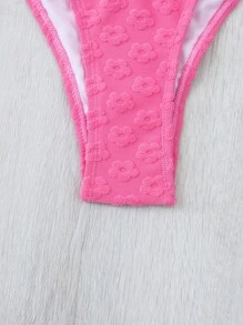 SHEIN Heart Ring Linked Halter Triangle Tie Side Bikini Set For Summer Beach - Pink - View 5