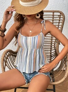 Soleia Áo khoác và áo lót dành cho xe tăng nữ Thắt nút Viên lá sen Sọc Giải trí - Nhiều màu - Xem 1