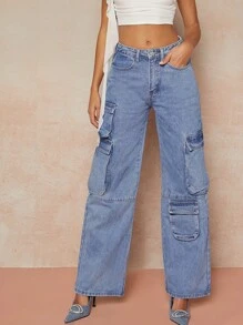 中號藍色90年代寬鬆工裝牛仔褲 - 中等水洗藍 - 查看 1