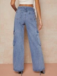 中號藍色90年代寬鬆工裝牛仔褲 - 中等水洗藍 - 查看 2