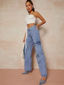 中號藍色90年代寬鬆工裝牛仔褲 - 中等水洗藍 - 查看 4