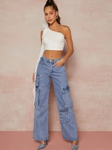 中號藍色90年代寬鬆工裝牛仔褲 - 中等水洗藍 - 查看 5