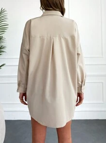 EURMUSE Slogan Graphic Drop Shoulder Shirt - Màu be - Xem 2