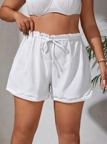 SHEIN Swim Curve 大碼紙袋腰泳衣下裝附丁字褲 - 白色 - 查看 1