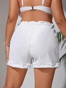 SHEIN Swim Curve 大碼紙袋腰泳衣下裝附丁字褲 - 白色 - 查看 2