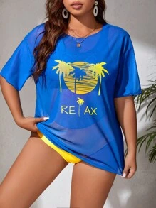 SHEIN Swim Curve Plus Size Tropical Print Bikini Set With Cover Up Summer Beach - Multicolor - View 1