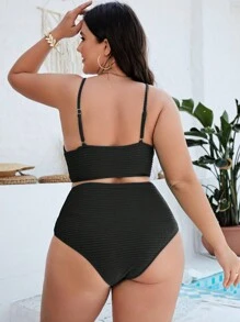SHEIN Swim Curve Summer Beach Plus Size Twist Front Bikini Set - Black - View 2