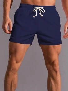Manfinity Hypemode Men Solid Drawstring Waist Shorts - Navy Blue - View 3