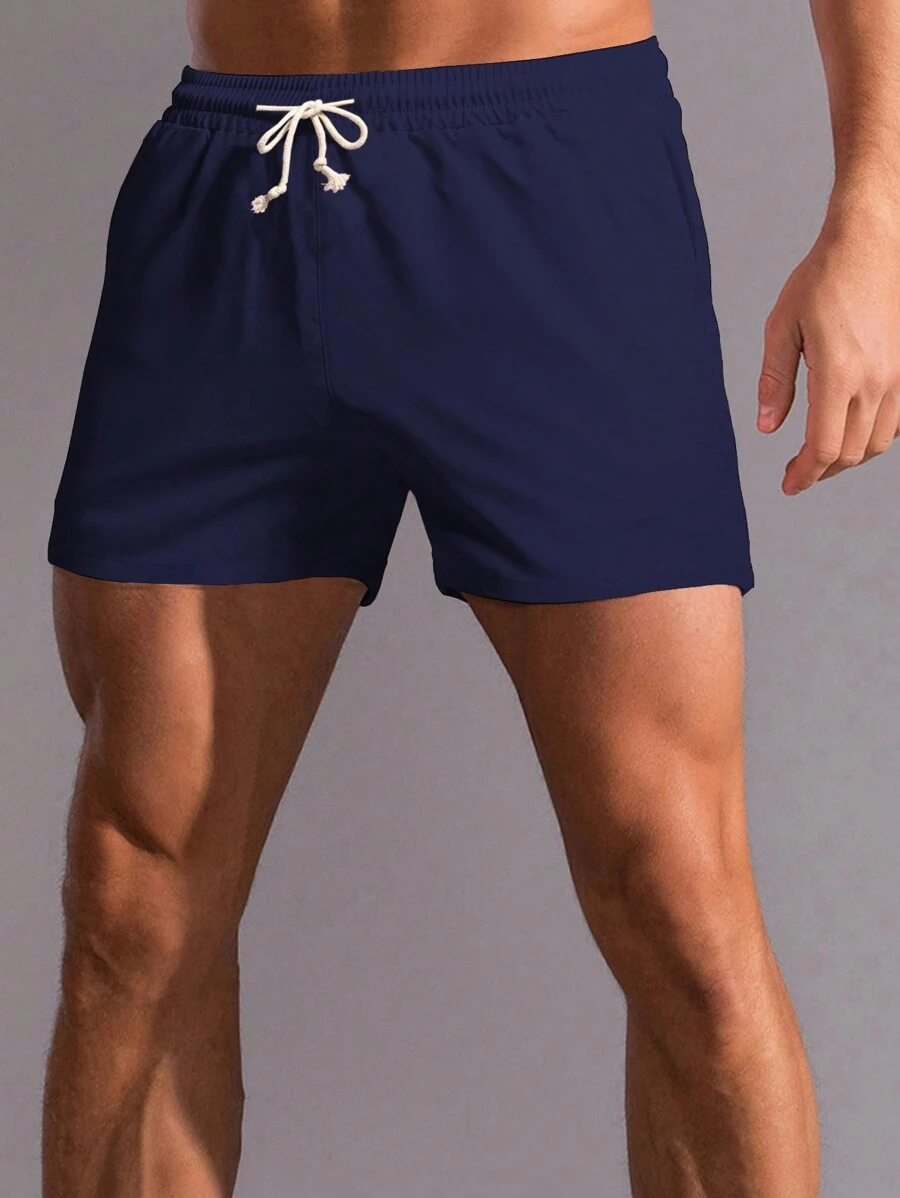 Manfinity Hypemode Men Solid Drawstring Waist Shorts - Navy Blue - View 1