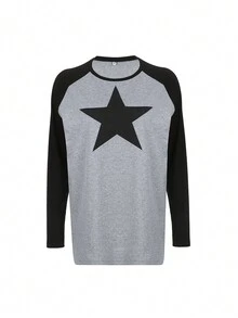 星星印花插肩袖T恤 - 淺灰色 - 查看 3