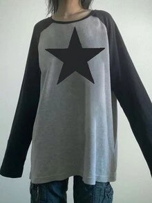 星星印花插肩袖T恤 - 淺灰色 - 查看 4
