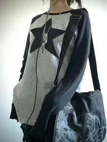 星星印花插肩袖T恤 - 淺灰色 - 查看 6