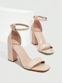 CUCCOO BIZCHIC 女士鞋方头粗跟踝带户外时尚米色高跟凉鞋春夏季度假鞋夏季促销优雅基础款商务休闲商务别致圣诞秋季新年假期 - 杏色 - 查看 2