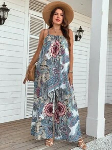 SHEIN LUNE Cami Jumpsuit mit weitem Beinschnitt, Paisley Muster, - Verschiedenfarbig - Übersicht 3