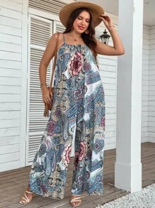 SHEIN LUNE Cami Jumpsuit mit weitem Beinschnitt, Paisley Muster, - Verschiedenfarbig - Übersicht 4